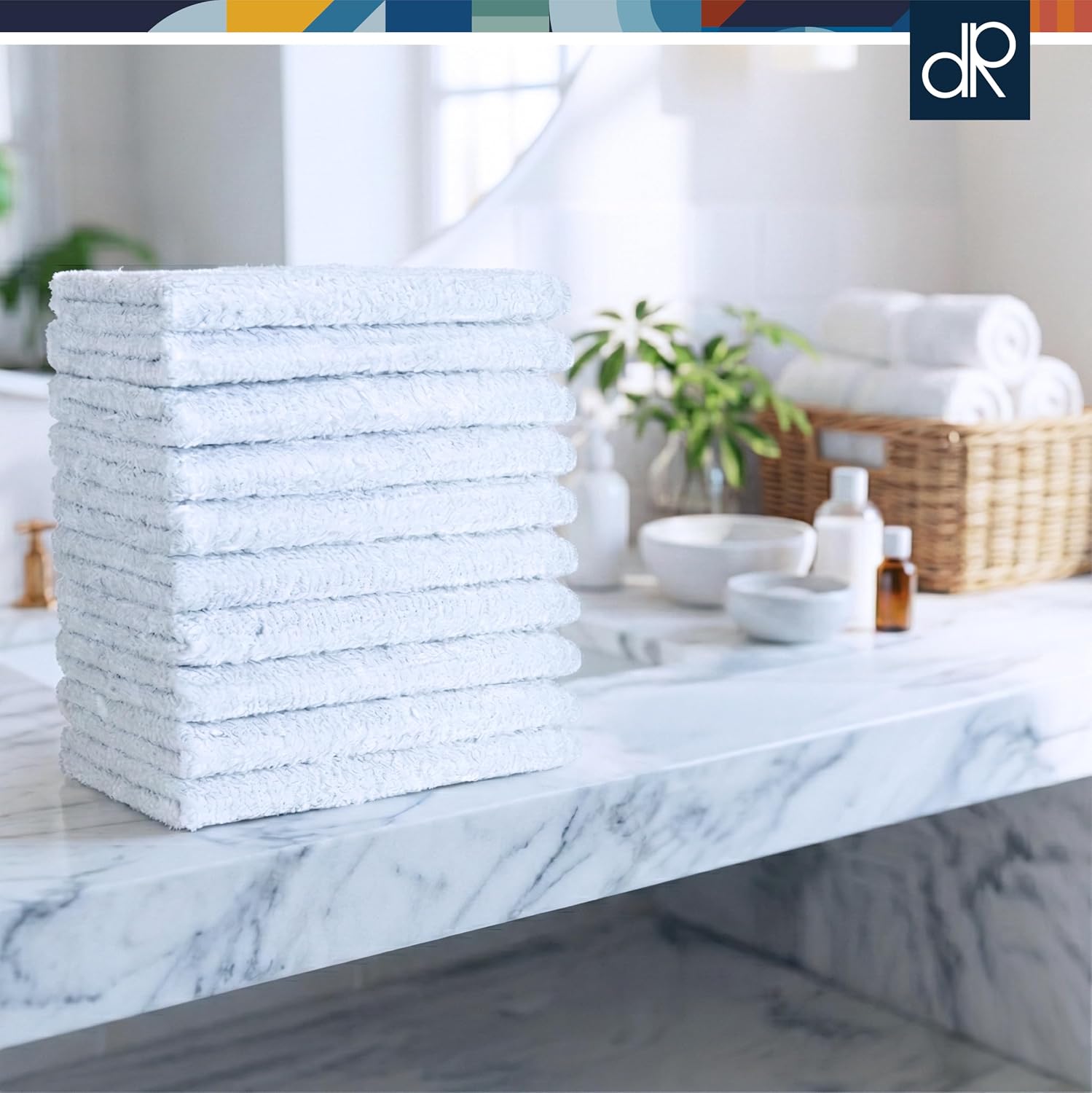 100% Cotton Washcloths 12x12 in, White (10 Pack)