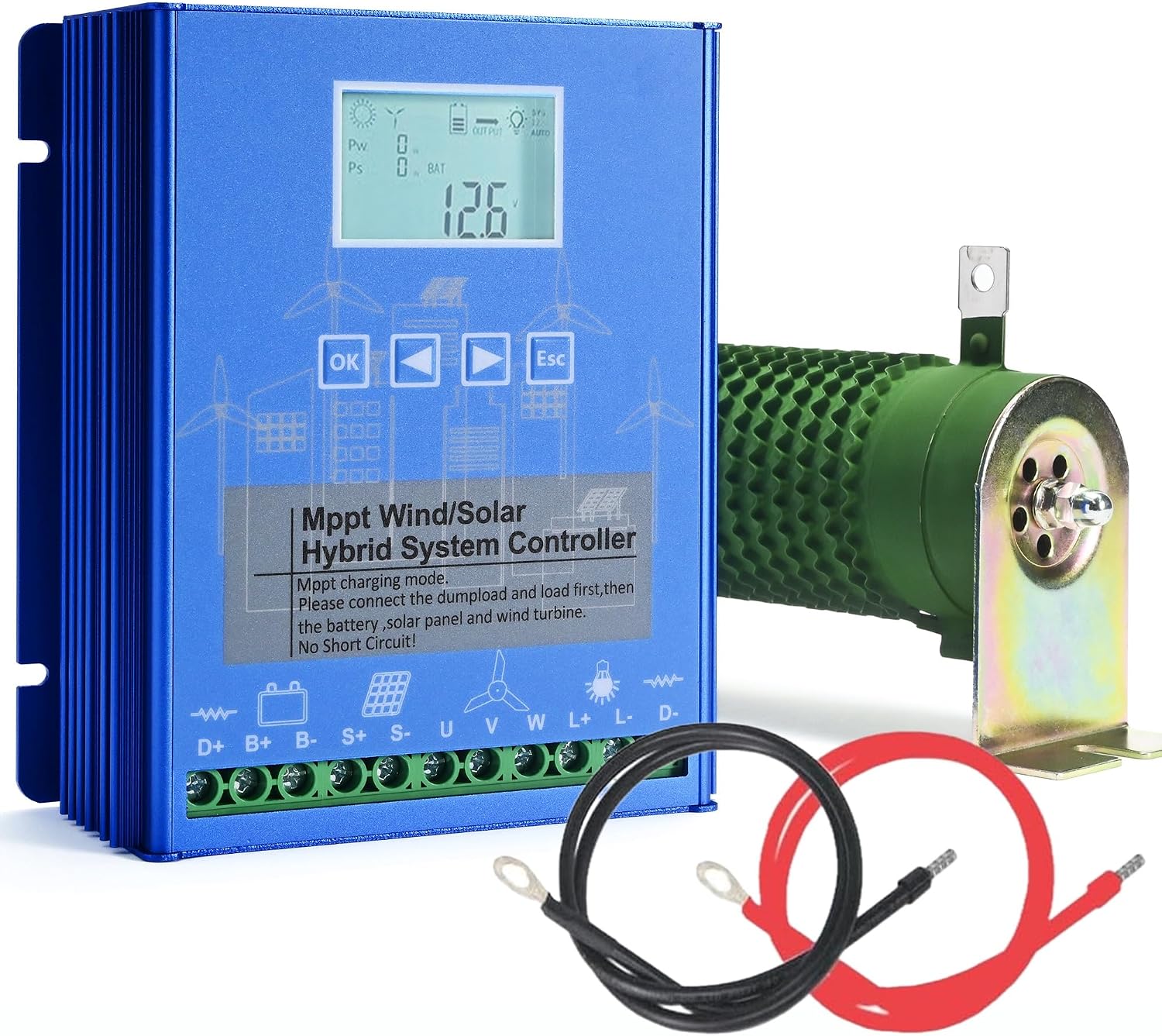 Wind Solar Hybrid Charge Controller, 1400W Wind and Solar Charge Controller, Auto 12V/24V Battery Off Grid Controller