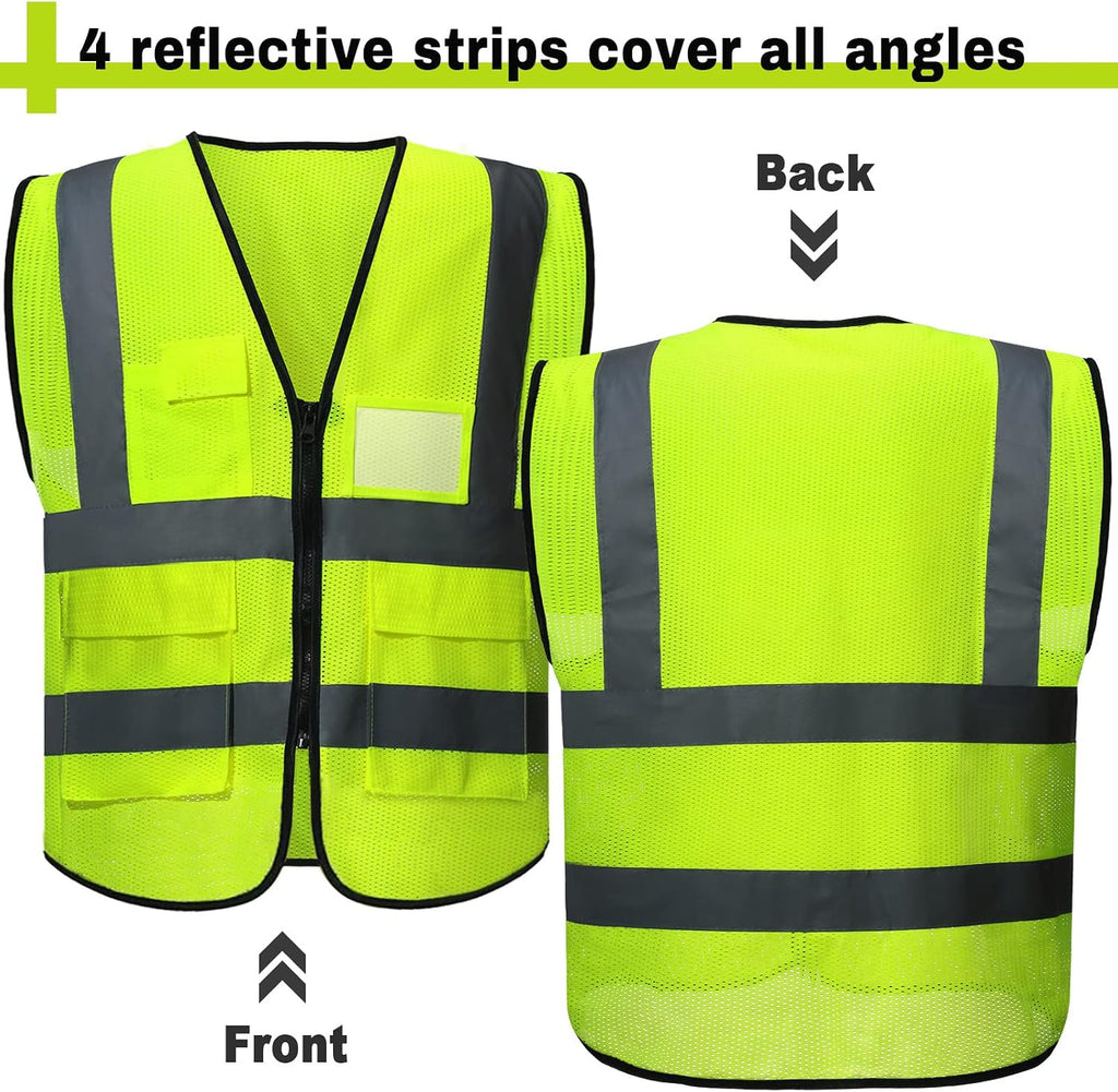 20 Pack Reflective Safety Vests with Pockets, High Visibility Mesh Construction Vest for Men Women, Neon Yellow, Size L