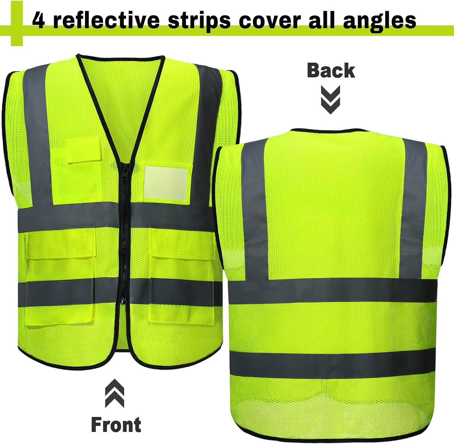 20 Pack Reflective Safety Vests with Pockets, High Visibility Mesh Construction Vest for Men Women, Neon Yellow, Size L
