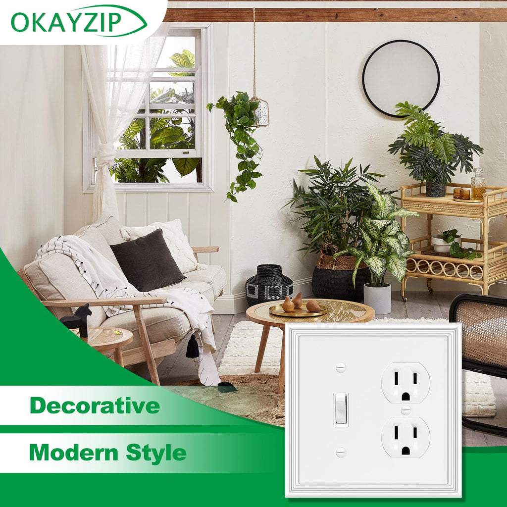 OKAYZIP White Decorative Combination 2 Gang Toggle/Outlet Covers Wall Plate