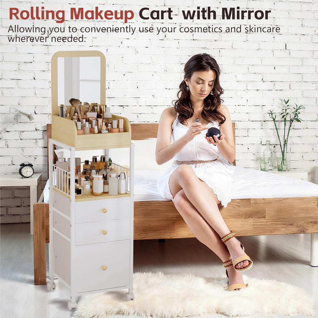 Makeup Cart Organizer with Mirror, Floor Makeup Organizer Large