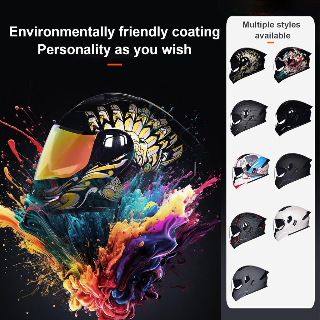Full-Face Flip-Up Motorcycle Helmet Motorcycle Bluetooth Modular Helmet DOT Certified Dual-Lens Helmet Built-in Dual
