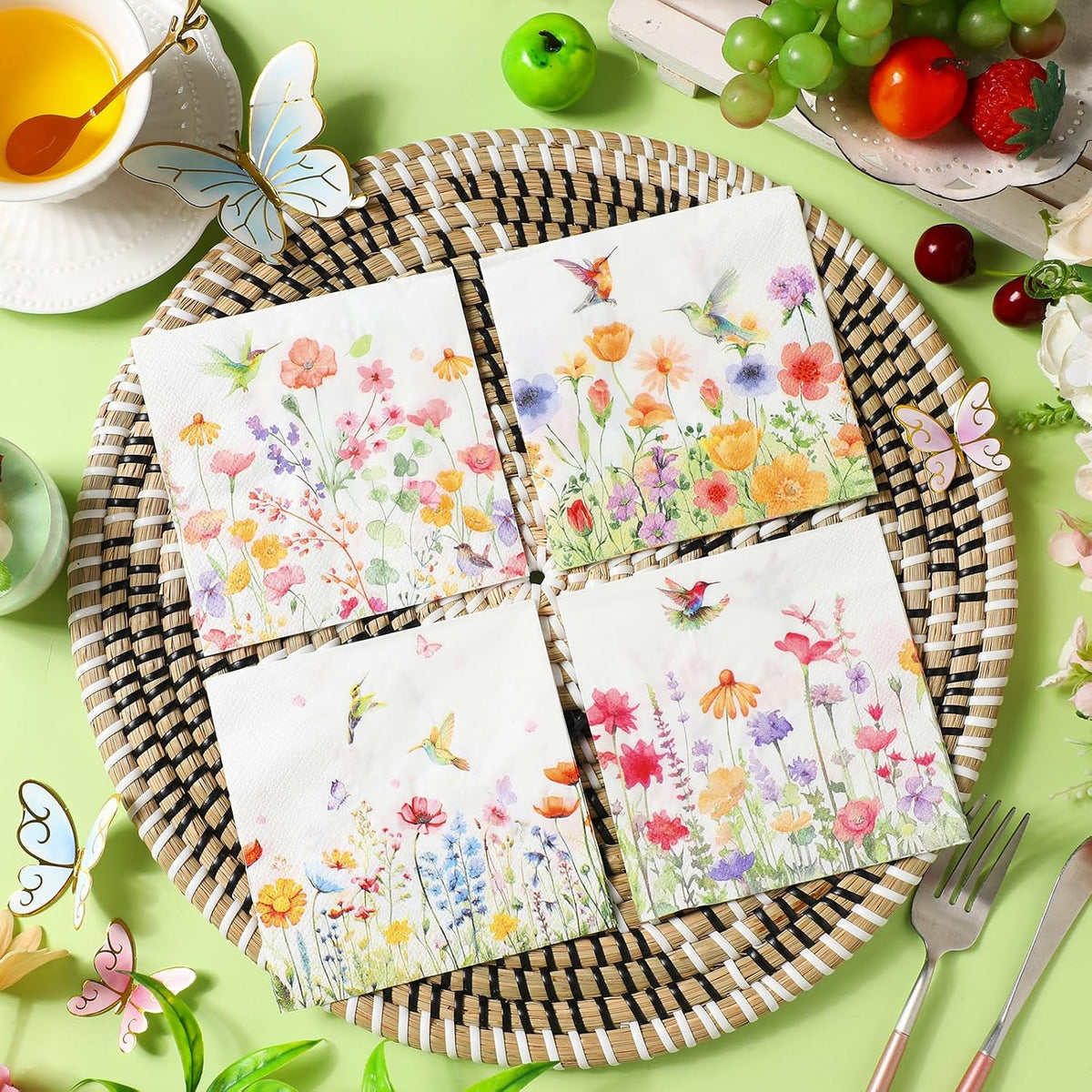 200 Pcs Pastel Wildflower Cocktail Napkins Disposable 4 Style 5"