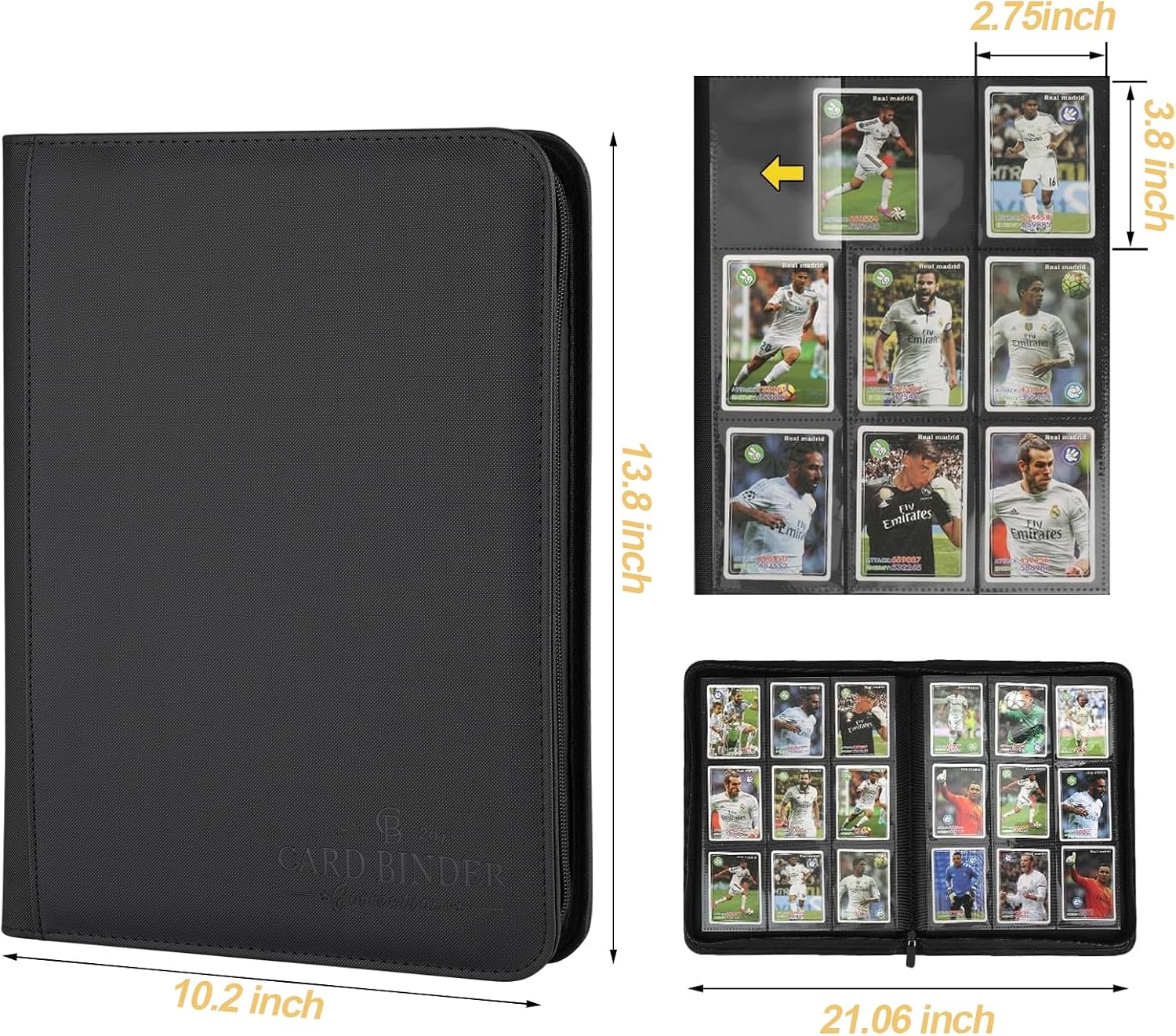 9 Pockets Card Binder,Premium Zip Trading Card Binder,540 Double Sided Pocket PU Collection Binder, Collector Album