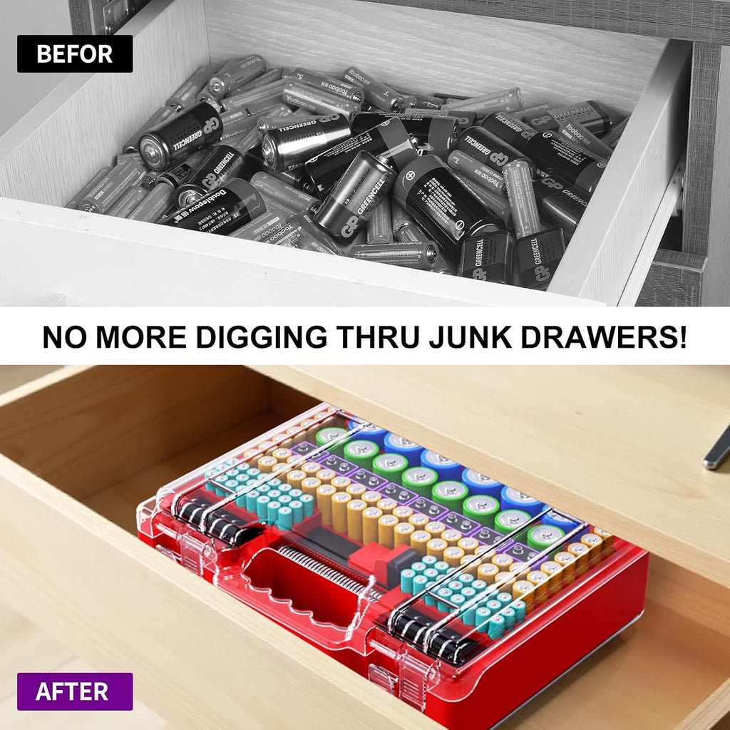 Battery Organizer Storage Holder Box Case with Tester, Ultra-Large 262+ Batteries Container with Double-Sided, Holds