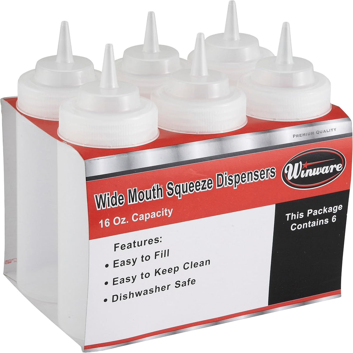 16 oz Clear Plastic Squeeze Bottles Wide Mouth (Set of 6)