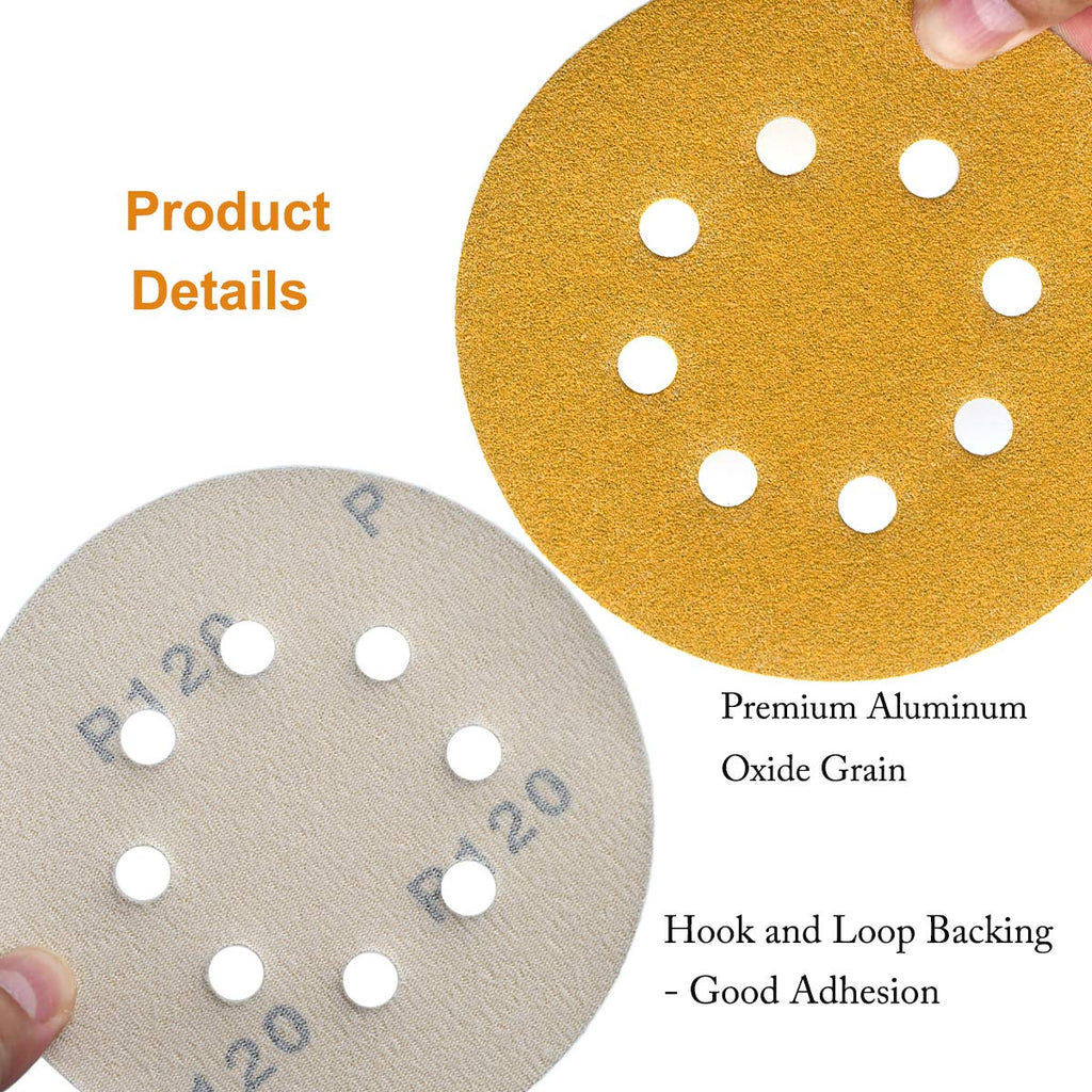 5-Inch 8-Hole Hook & Loop Sanding Discs 60-400 Mixed Grits, 105-Pack | 60 80 120 150 220 320 400 Assorted Grits, 5"