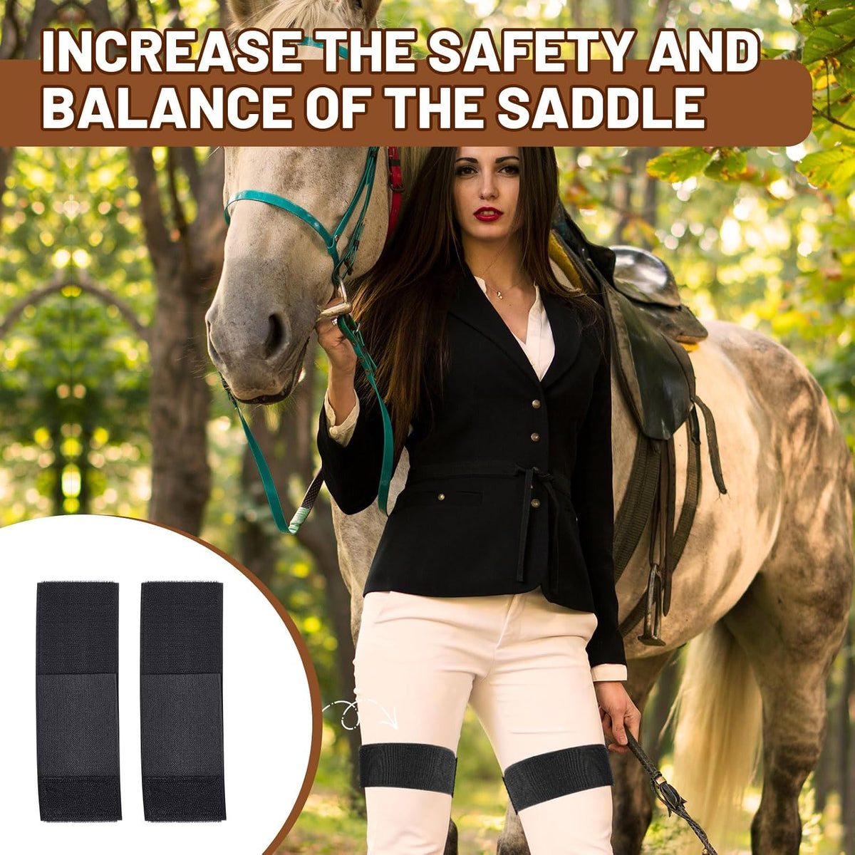 Western Anti Slip Grip Saddle Seat Cover Black Horse Saddle Cover with Adjustable 2 Elastic Leg Bands for Christmas