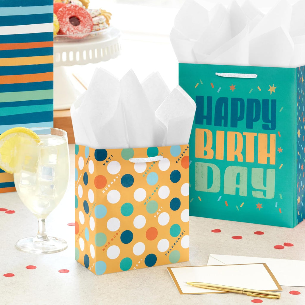 Birthday Gift Bag Assortment, 8-Pack (Teal and Yellow)