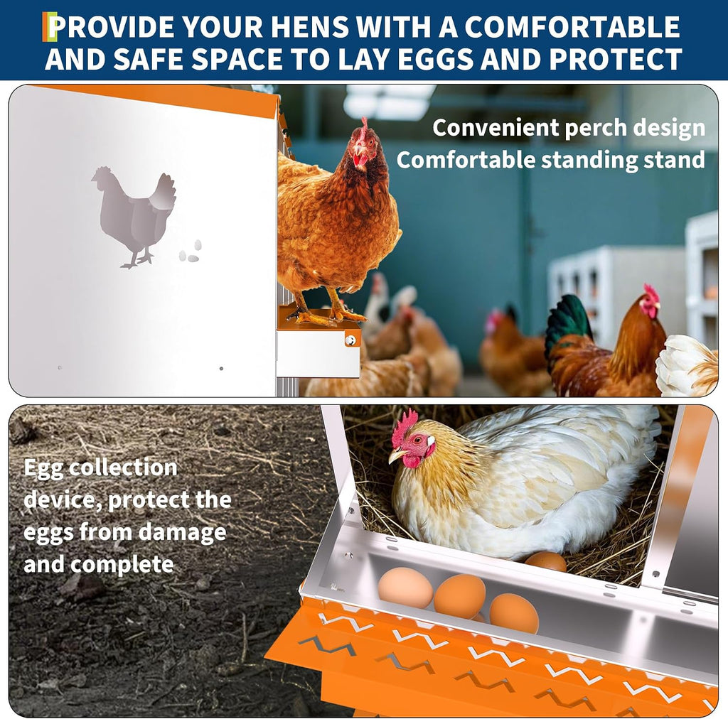 Chicken Nesting Boxes, Galvanized Steel Roll-Away Laying Boxes for Hens