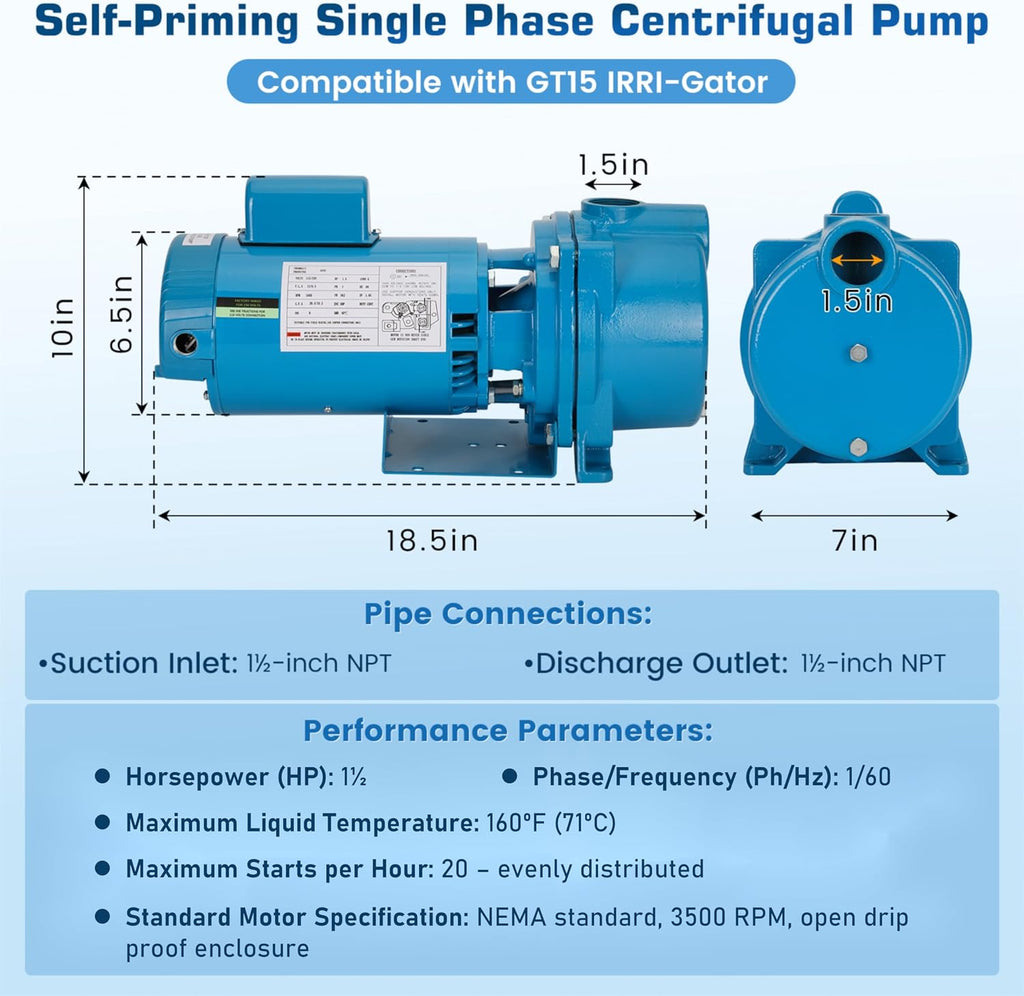 GT15 Self-Priming Single Phase Centrifugal Pump,1-1/2 HP,115/230V