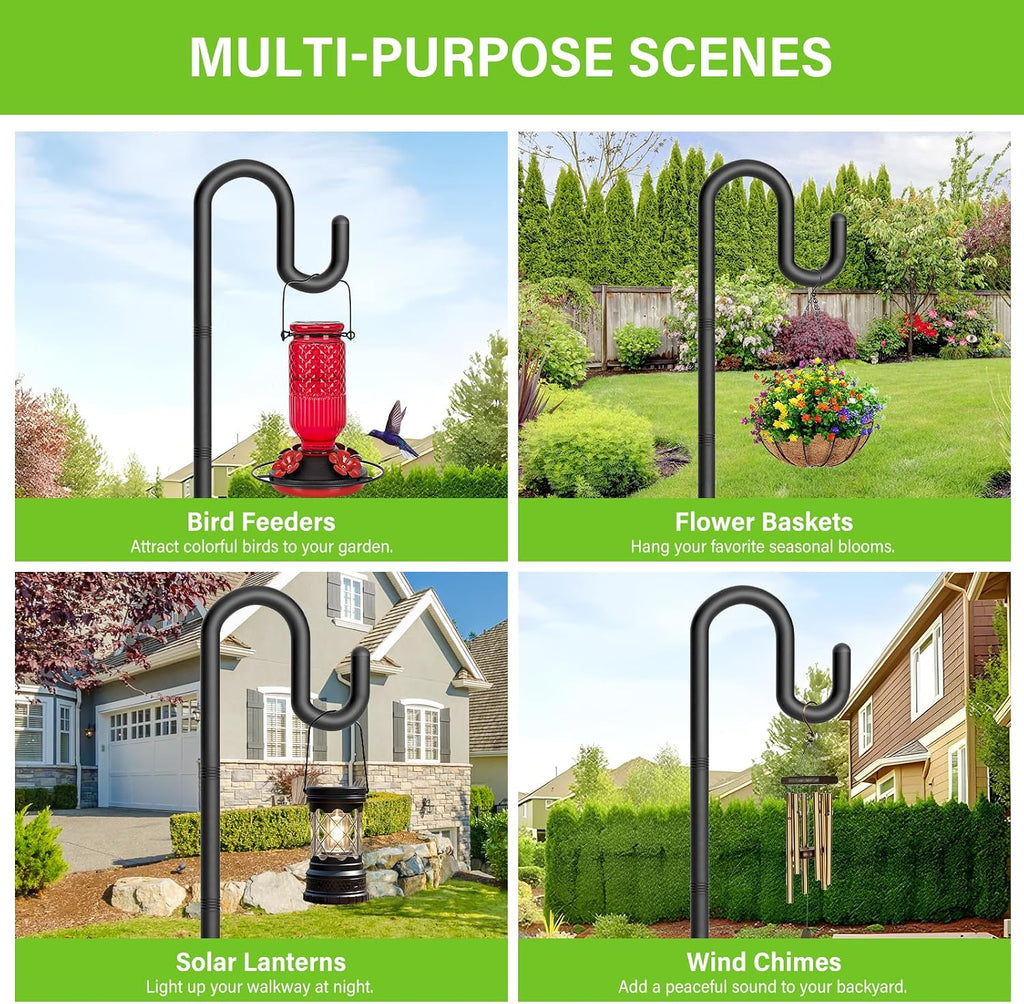 Shepherds Hook for Bird Feeder, 92" Heavy Duty Double Bird Feeder Pole with 5-Prong Base, Thickened Metal Shepherd