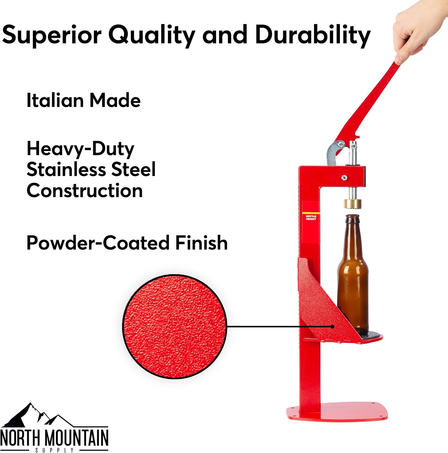 Heavy Duty Bench Bottle Capper - Compatible with 2 Sizes of Caps - All Metal - Professional Grade - Made in Italy