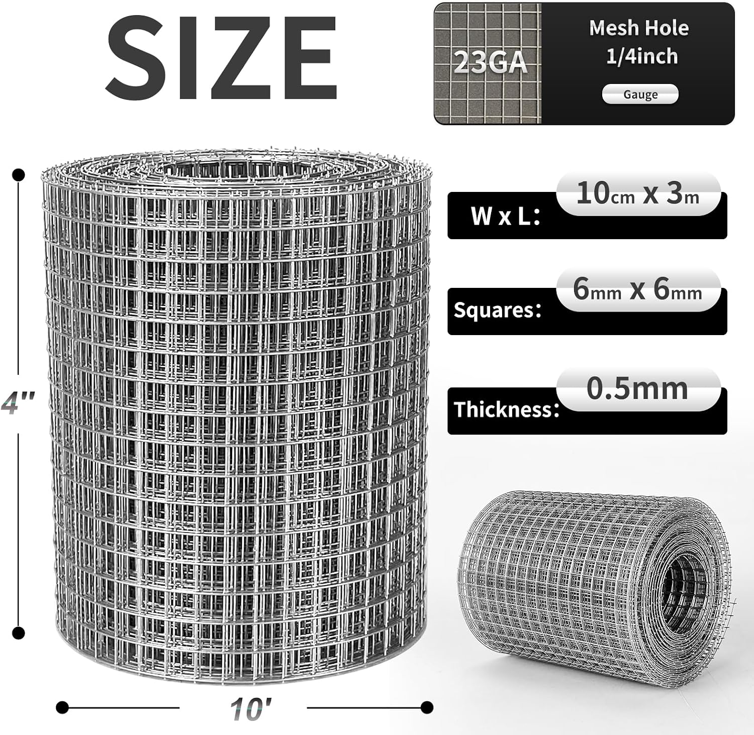 Hardware Cloth 1/4 in Galvanized Wire Mesh Roll (23 GA) Chicken Wire Fence Roll for Chicken Pen/coop Fences, Screen