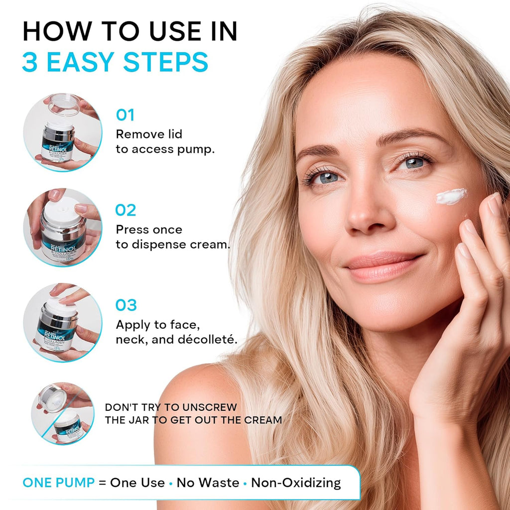Face Moisturizer Retinol Cream, Anti Aging Neck Firming Cream, Collagen Day & Night Face Cream with Hyaluronic Acid