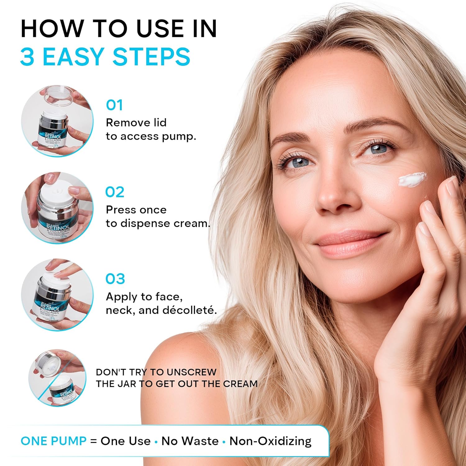 Face Moisturizer Retinol Cream, Anti Aging Neck Firming Cream, Collagen Day & Night Face Cream with Hyaluronic Acid