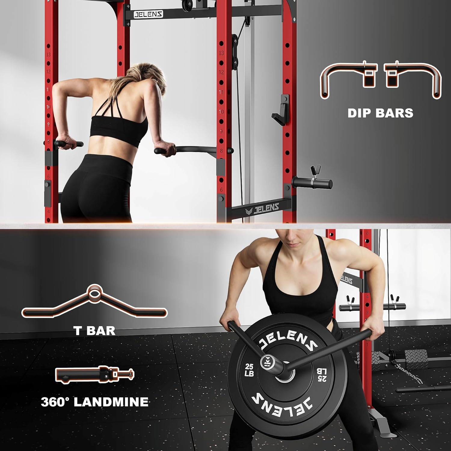 S21 Power Cage, Multi-Function Power Rack with Adjustable Cable Crossover System, 2000LBS Squat Rack for Home Gym