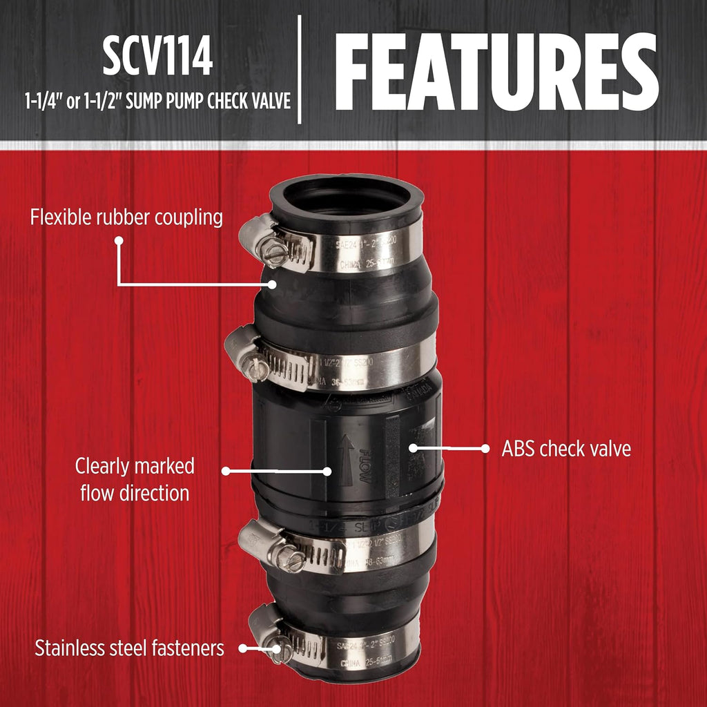 SCV114, 1-14" and 1-1/2" ABS Sump Pump Check Valve