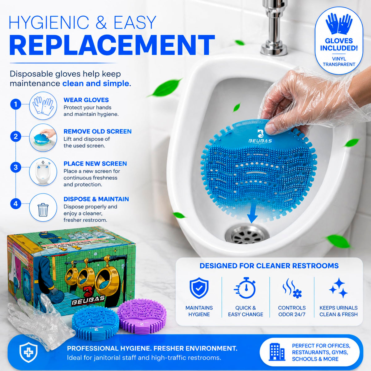 Urinal Screen Deodorizer, EVA Anti-Splash, Blue & Purple, 12 Pack
