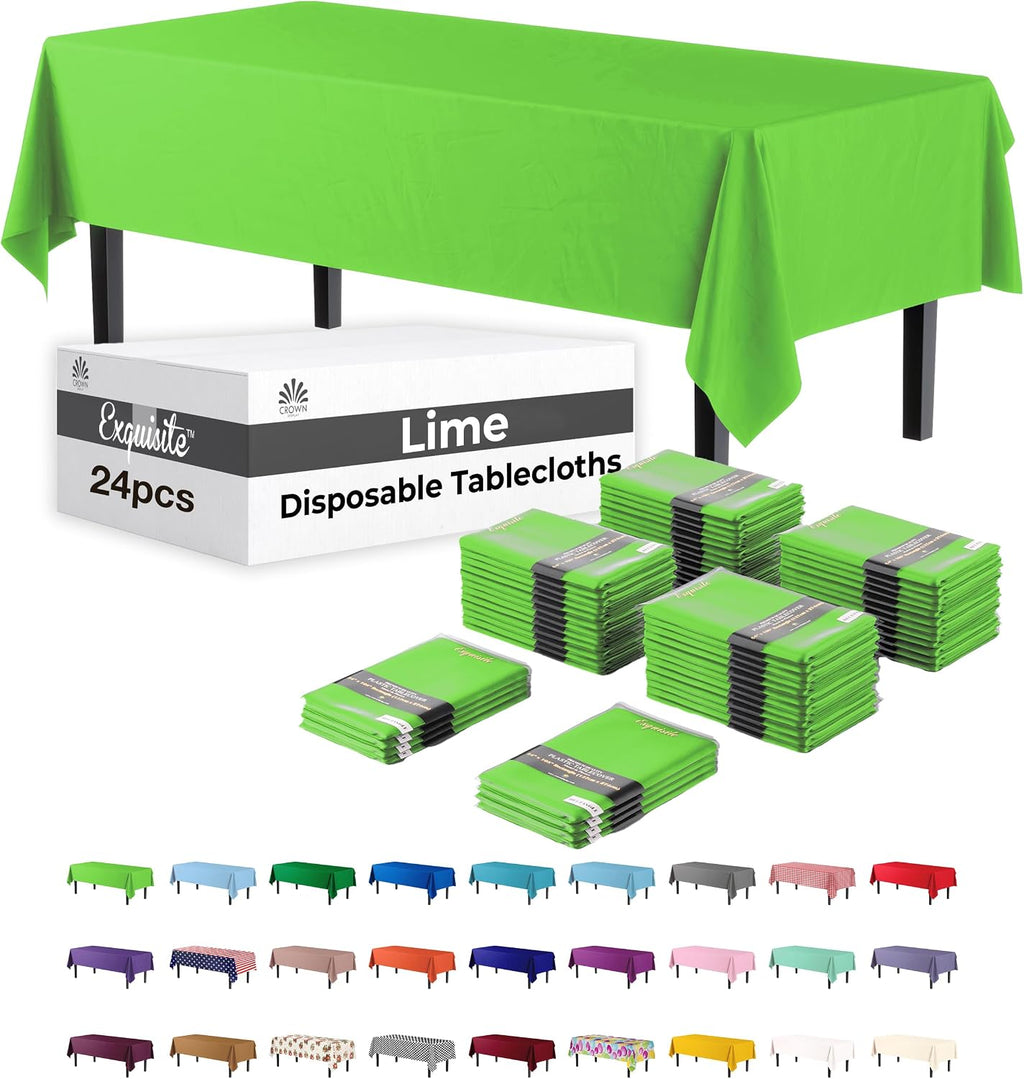 Lime Green Rectangular Plastic Tablecloth - 54x108 Inch, Pack of 24