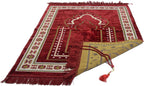TB Islamic Prayer Rug Plush Soft Velvet Muslim Mat Unique Arabic Turkish African Embroidered Design Prayer Bead Daily