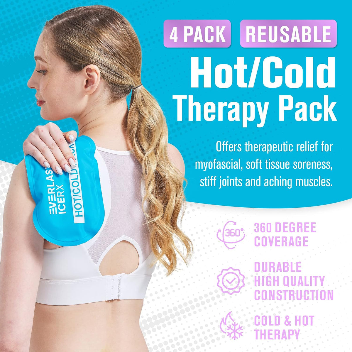 Reusable Gel Ice Packs for Injuries, Hot and Cold Compression Wrap 4 Pack
