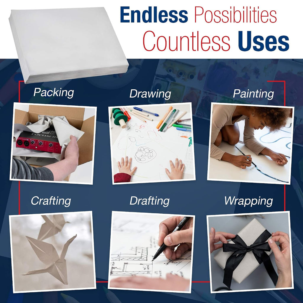Newsprint Packing Paper Sheets, 36" Length x 24" Width, 100% Recycled, Case Of 800, White, Great For Moving, Storing