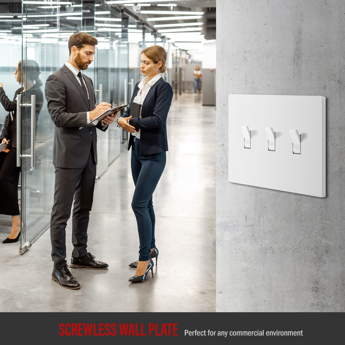 ENERLITES Screwless Triple Toggle Light Switch Wall Plate Cover, White