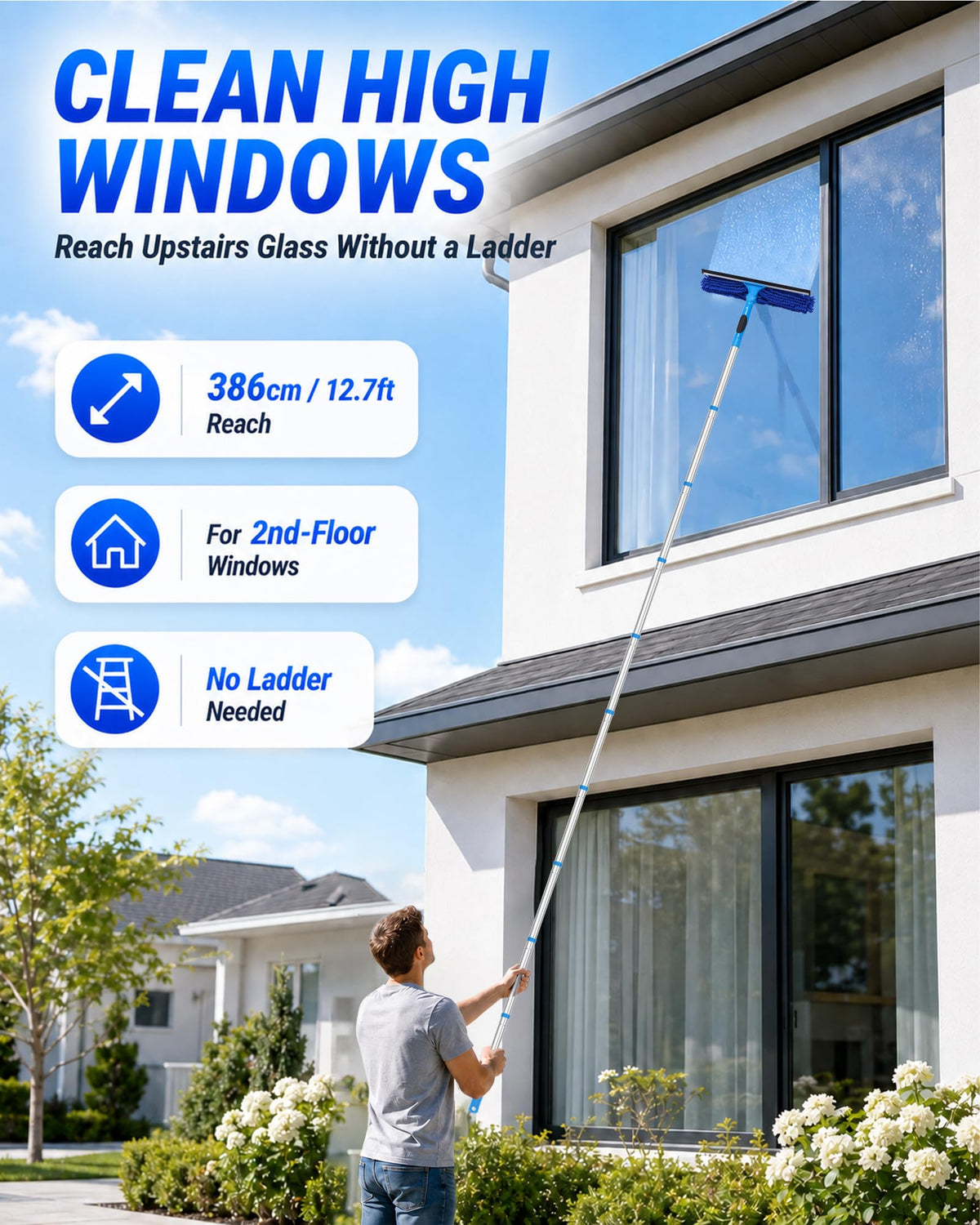 12.2FT Professional Window Cleaning Tools, 14'' Squeegee