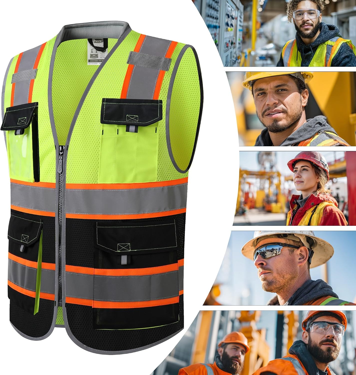 Safety Vest for Men Women Hi Vis with Pockets and Cushioned Collar Construction Vest Meet ANSI Standard (BX360)