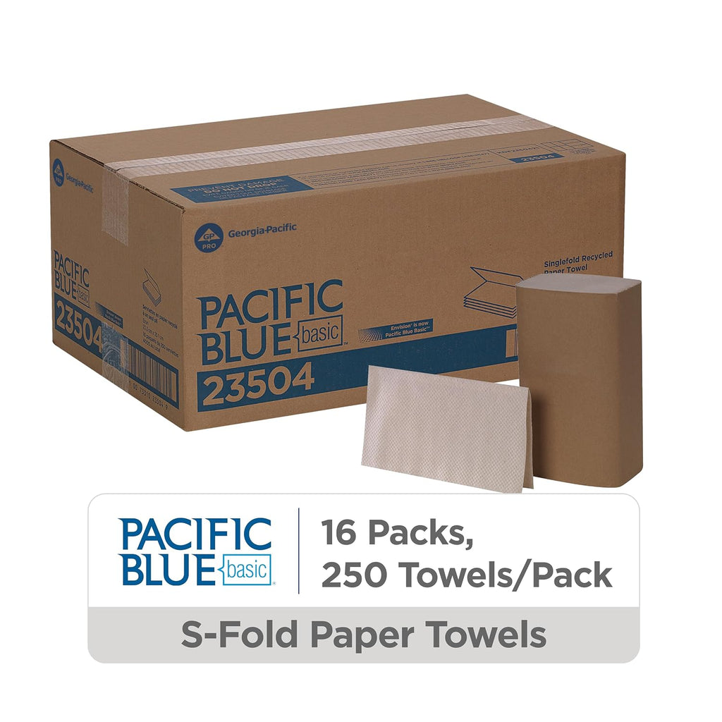Pacific Blue Basic S-Fold Recycled Paper Towels by GP PRO (Georgia-Pacific), Brown, 23504, 250 Towels Per Pack, 16