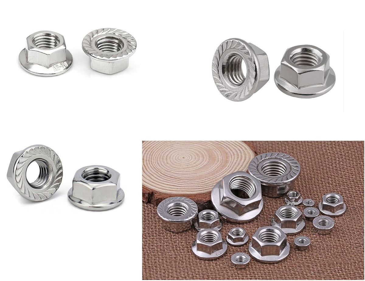 LBY 100pcs Flange Nuts, 8#-32 Serrated Flange Hex Lock Nuts, 304 Stainless Steel (Silver)