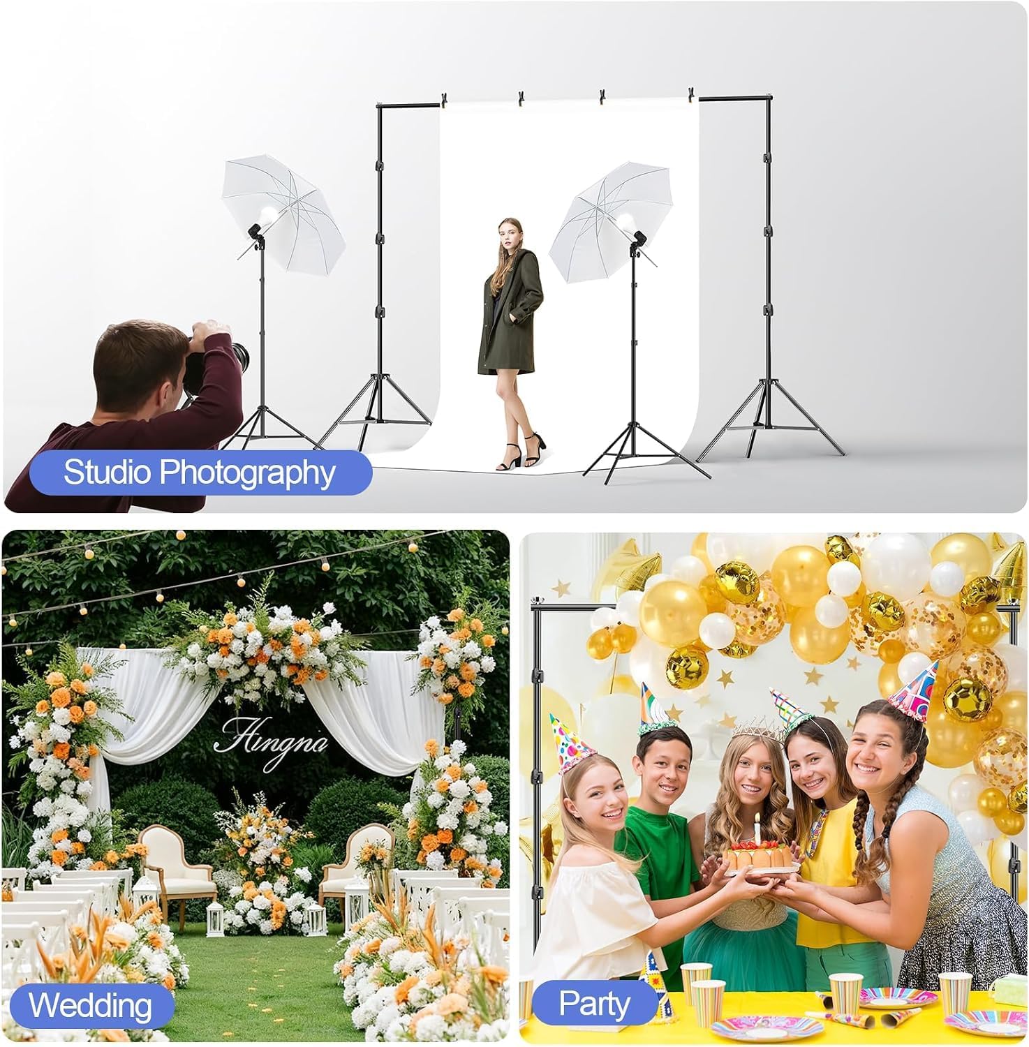 Green Screen Backdrop Kit 8.5x10FT with 3Pcs 6x9ft Backdrop for Party | Adjustable Background Stand with