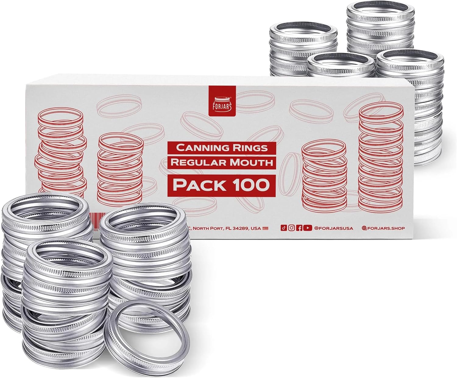 100 Regular Mouth. Canning Rings are made of stainless steel. 0.5 Inch Height, 100-Piece Set. Regular mouth mason jar