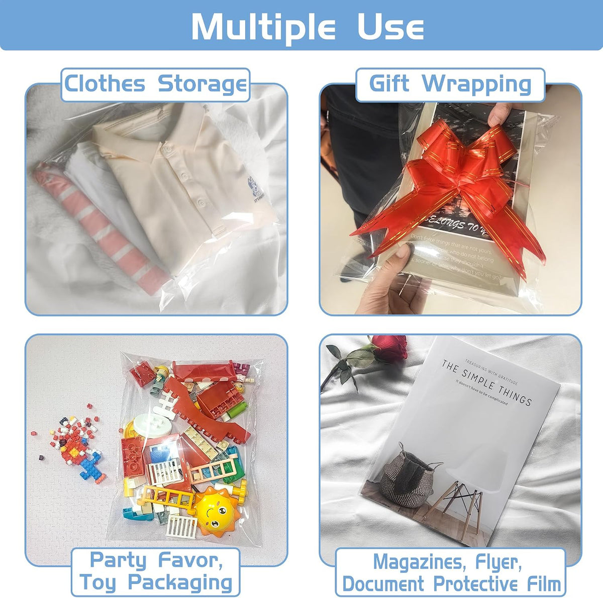 Clear Self-Sealing Cellophane Bags: 100PCS 10x13 Inch Sealable Poly Plastic Shipping Bags for Small Business