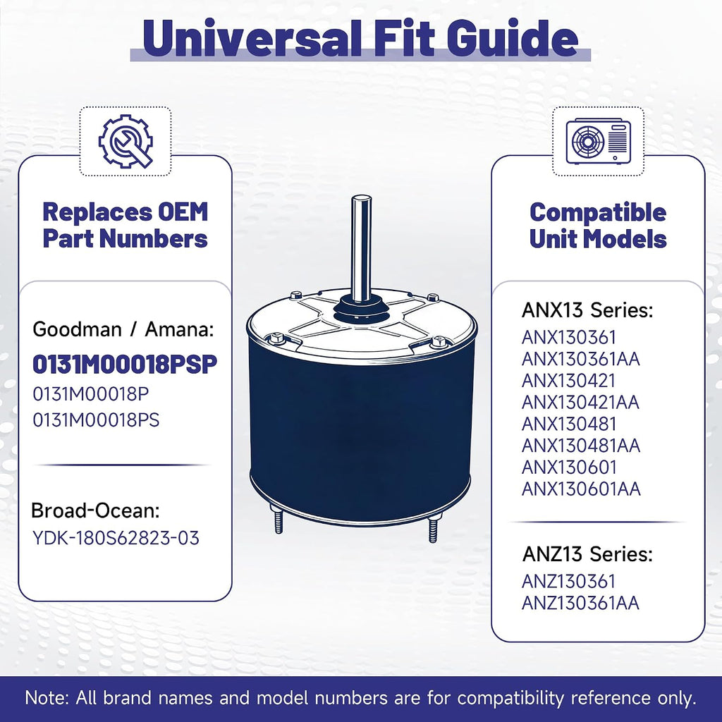 1/4HP Condenser Fan Motor, Fits Goodman Amana 0131M00018PSP