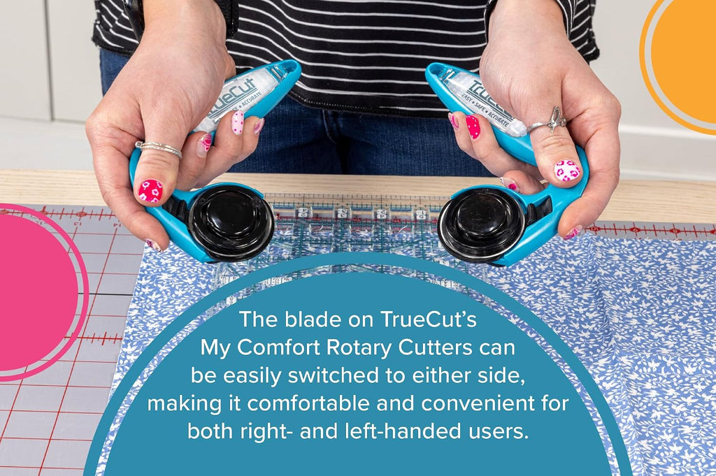 TrueCut My Comfort Rotary Cutter - 45mm Ergonomic Wheel Cutter for Fabric, Quilting, Sewing, Crafting - Left or