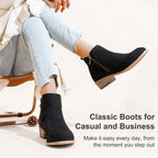 Women's Black Suede Round Toe Ankle Boots Low Heel, Size 8, 905