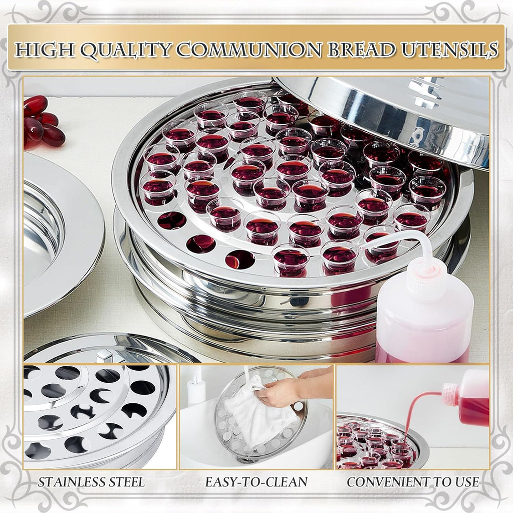 1 Set Holy Communion Trays for Churches with Lid, Churches Cup Fillers, 100 Disposable Communion Cups (Silver)