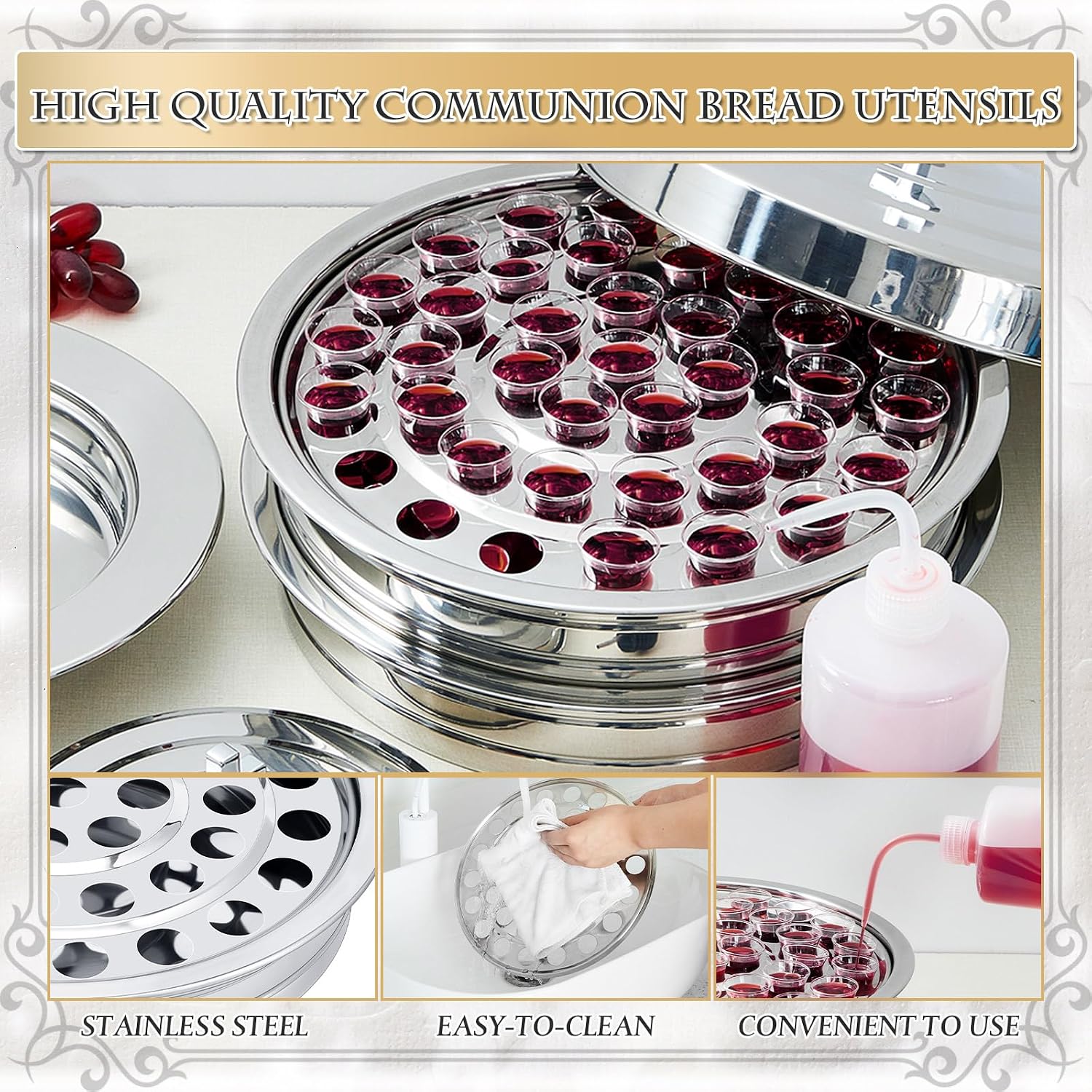 1 Set Holy Communion Trays for Churches with Lid, Churches Cup Fillers, 100 Disposable Communion Cups (Silver)