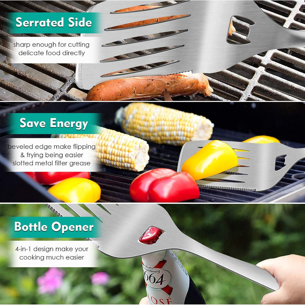 Grilling Utensil Set 18in, Stainless Steel BBQ Accessories Tools with Bag for Outdoor Cooking Camping, Heavy Duty