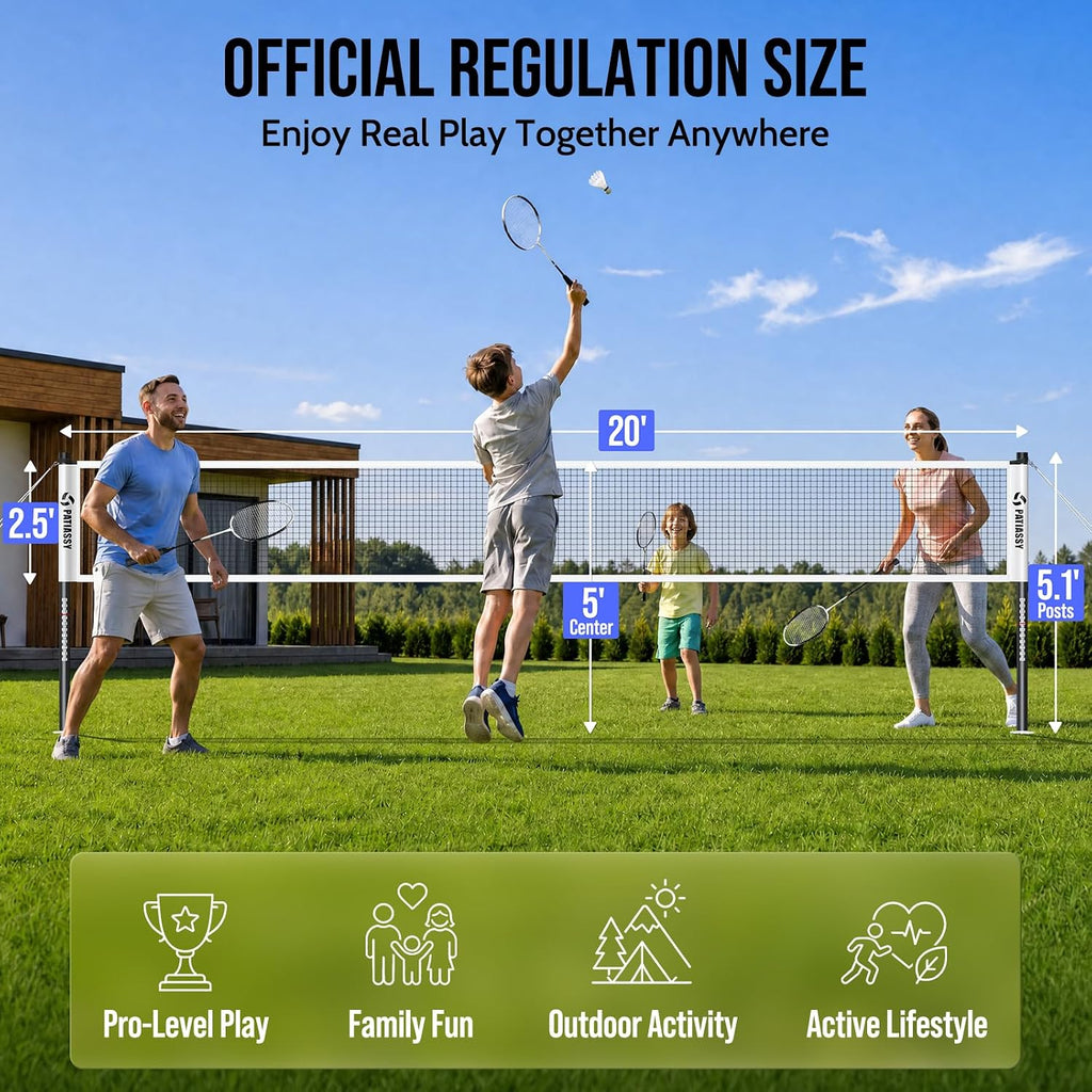 Complete Badminton Set for Backyard Outdoor Badminton Net & Racket | Anti-Sag Design, 4 Professional Badminton