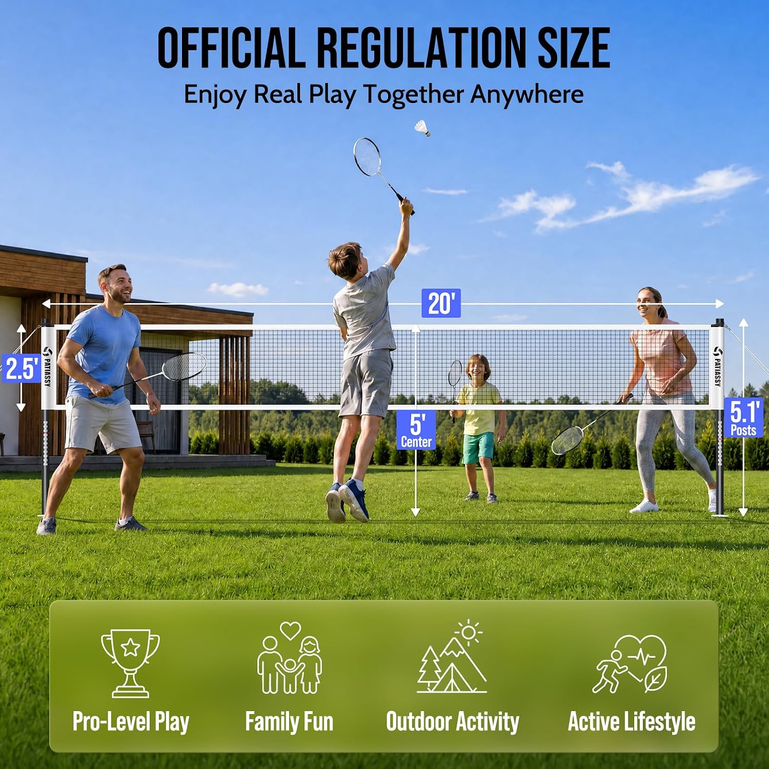 Complete Badminton Set for Backyard Outdoor Badminton Net & Racket | Anti-Sag Design, 4 Professional Badminton