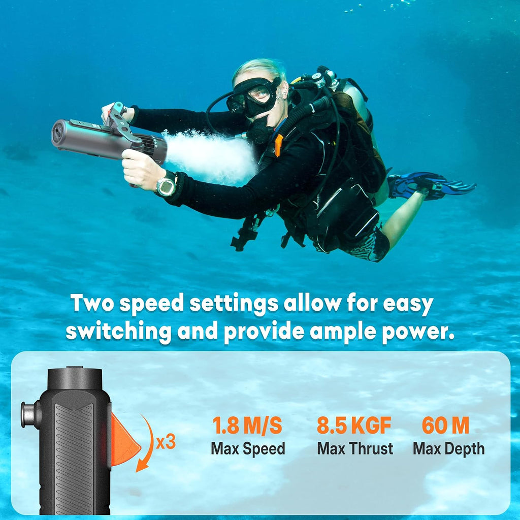 Upgraded Underwater Scooter | Removable Battery | 4 MPH | 197 FT Waterproof | 56-Min Runtime | Sea Scooter with