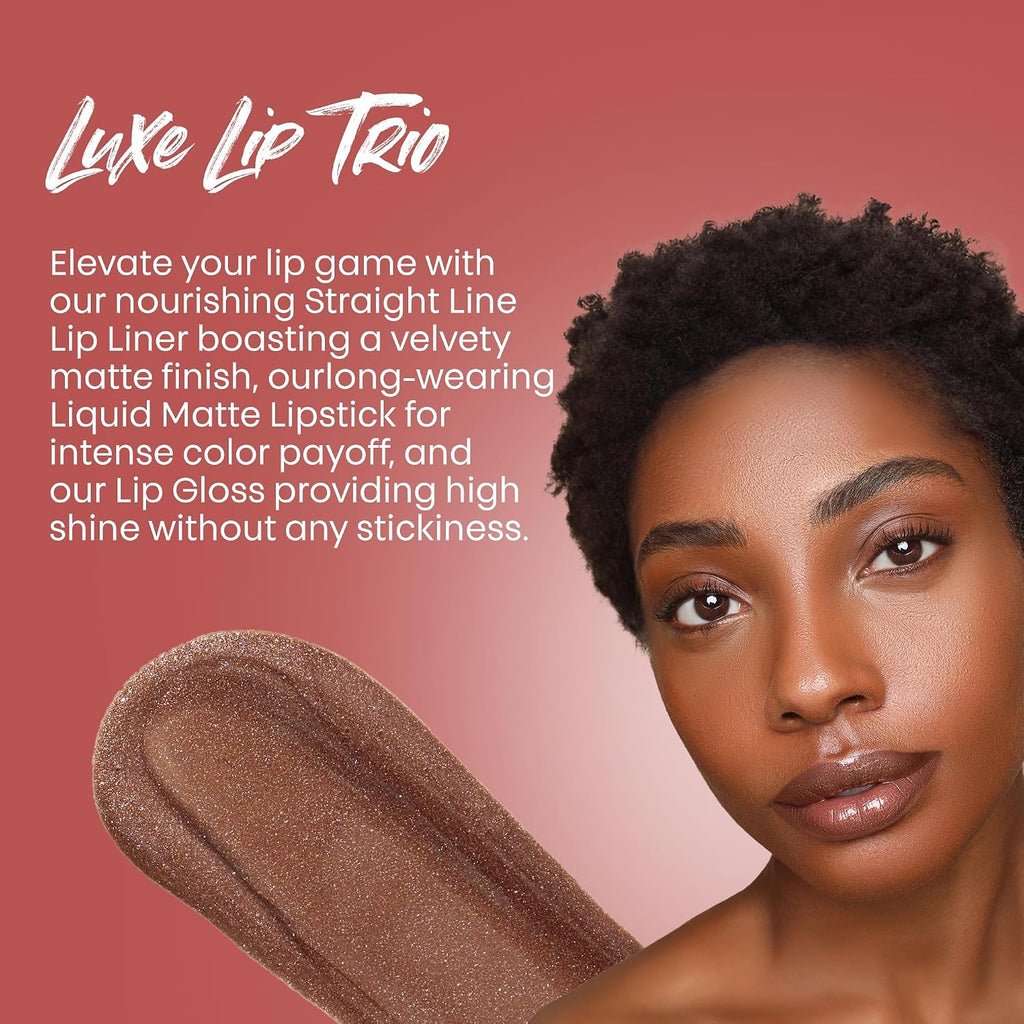 Vegan Lip Kit, with Straight Livin' Lip Liner, Naturalista Liquid Matte Lipstick, and Extra Non-Sticky Lip Gloss, 3