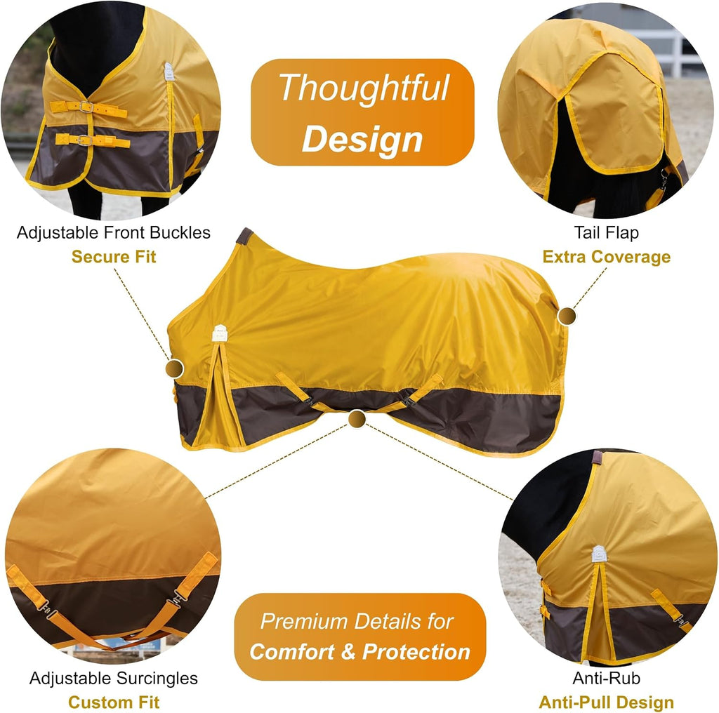 420D Ripstop Lightweight Horse Turnout Sheet, No Fill, Water-Resistant & Breathable Horse Blanket for Spring and Mild