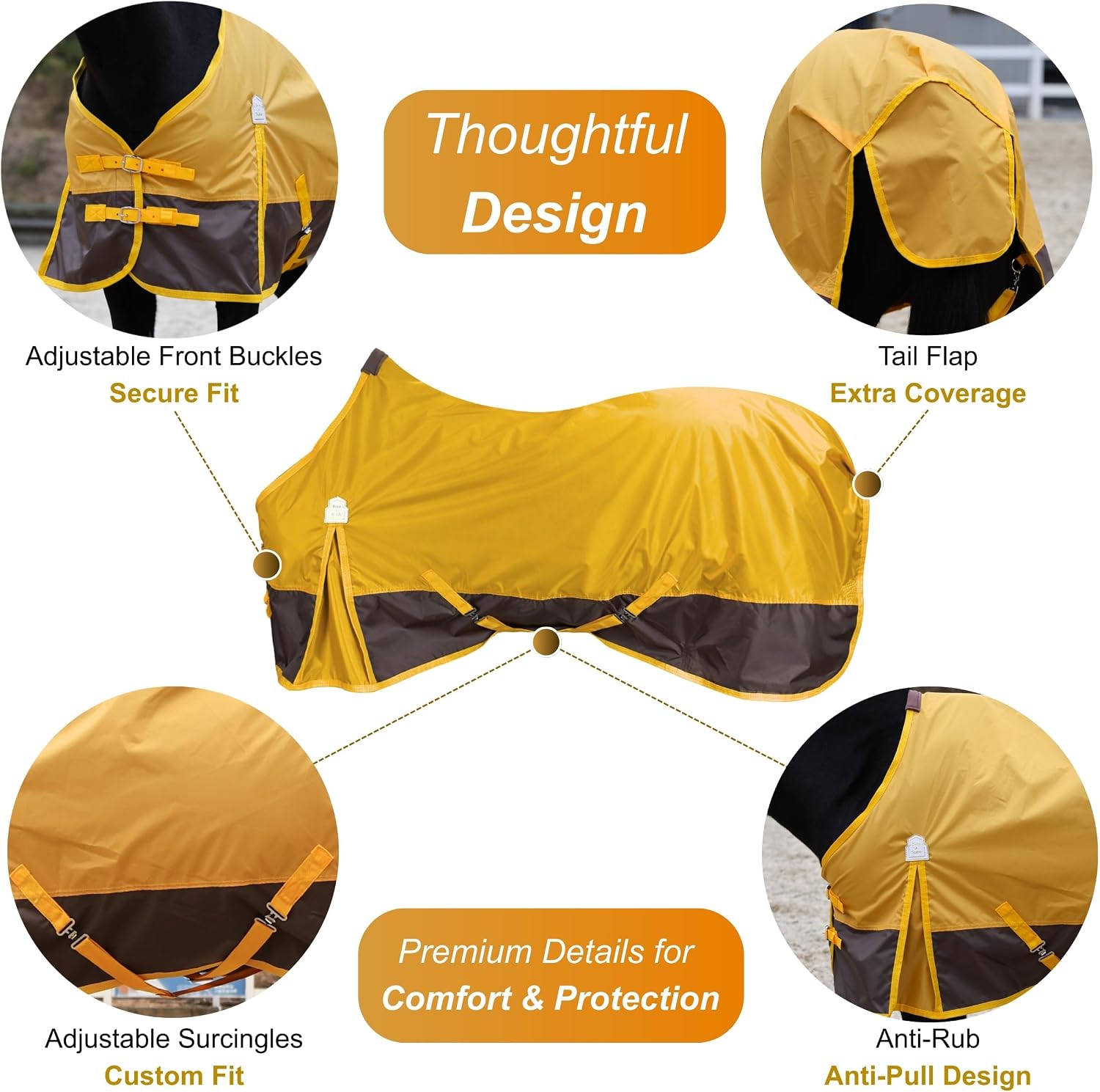 420D Ripstop Lightweight Horse Turnout Sheet, No Fill, Water-Resistant & Breathable Horse Blanket for Spring and Mild