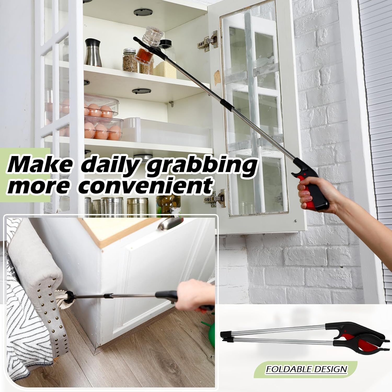 12 Pcs 32.7" Commercial Grabber Reacher Tool Bulk, Foldable Long Handle Trash Picker for Elderly, Lightweight Handy