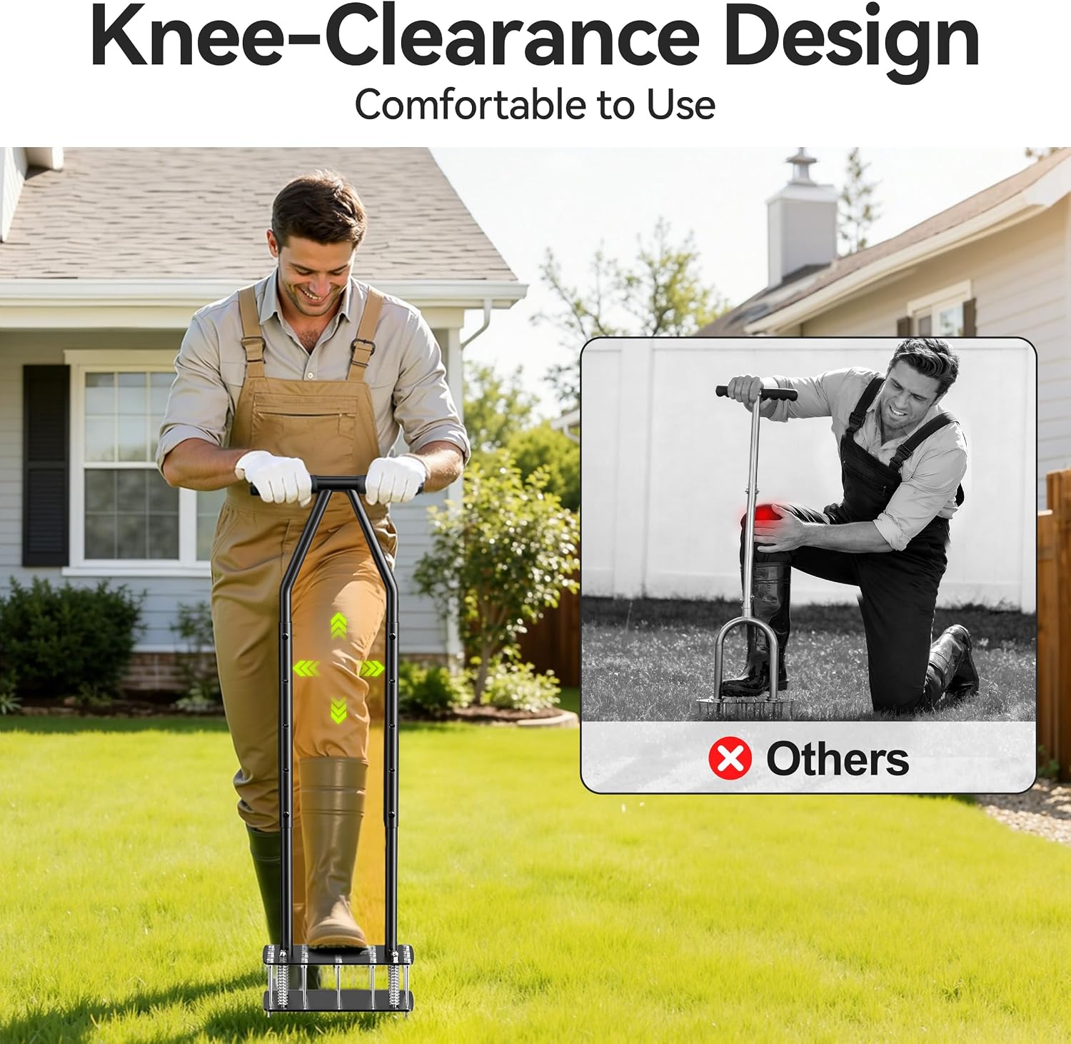 Knee-Friendly Lawn Aerator Tool, Spring Loaded Self-Cleaning Spike Aerator | Manual Lawn Aerator for Yard, Soil